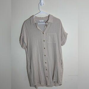 Bluivy Beige Button-Down Shirt Dress 100% Cotton Size Small